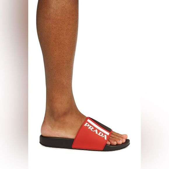 PRADA Sport Men\'s Black & Red Rubber White Logo Sandal Slides Size 10 main image 9